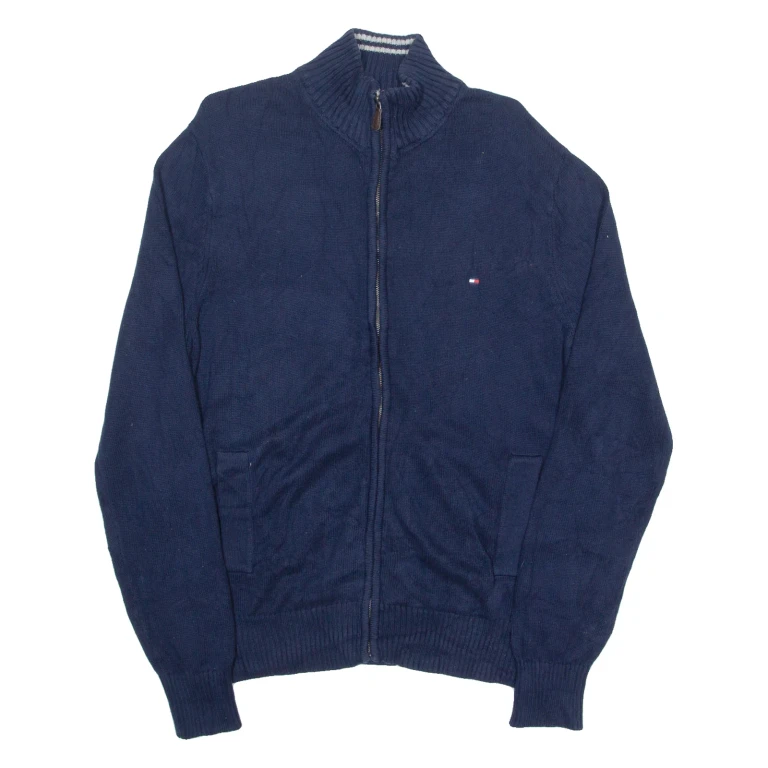 TOMMY HILFIGER Mens Jumper Blue High Neck Tight Knit L
