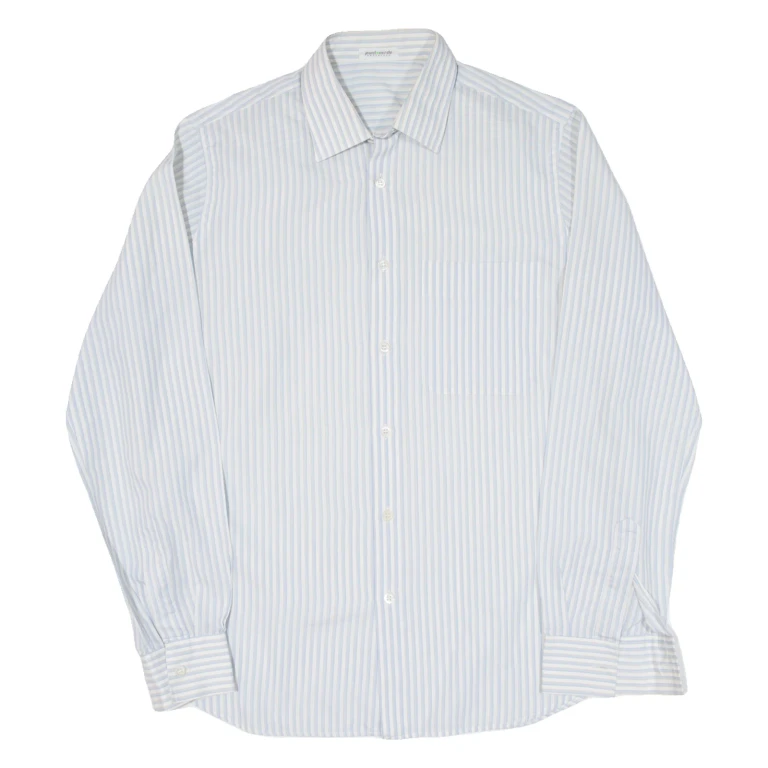 Mens Formal Shirt Blue Striped Long Sleeve M