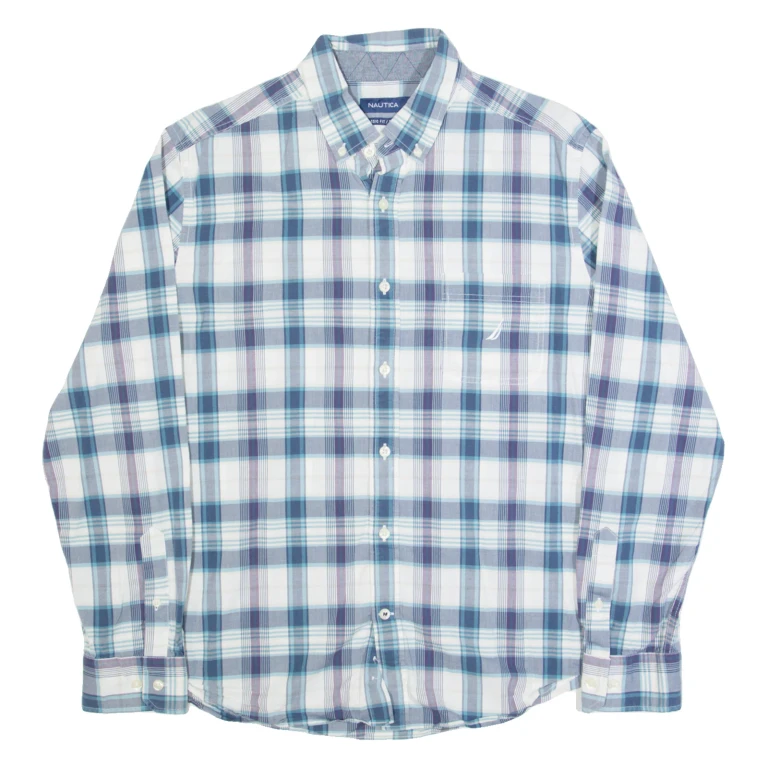 NAUTICA Mens Shirt Blue Check Long Sleeve L