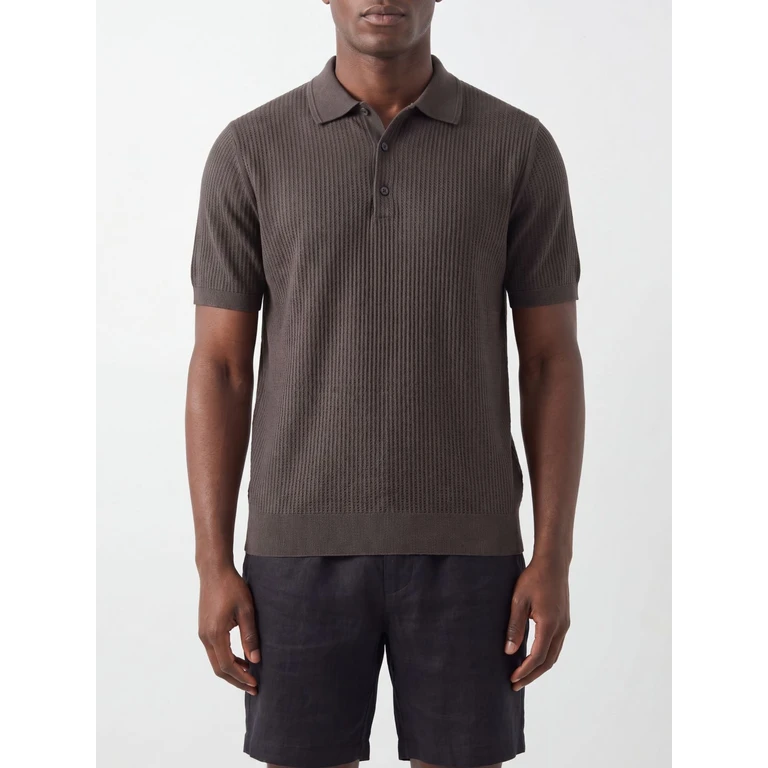 Short-Sleeved Cotton Knit Polo Shirt with a Three-Button Placket (302326170)