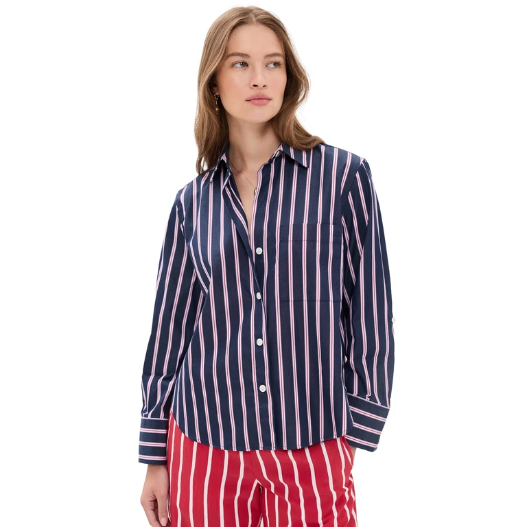 Madewell Button Down Poplin Shirt Multi Stripe/Classic Indigo XXL