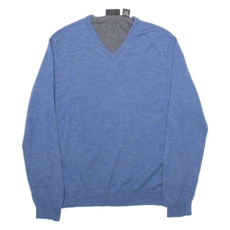 CALVIN KLEIN Mens Jumper Blue V-Neck Tight Knit Wool L