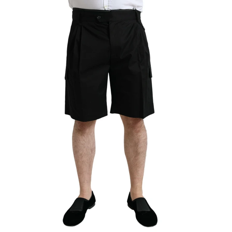 Black Cotton Stretch Cargo Bermuda Shorts Virgin Wool Elastane - Men