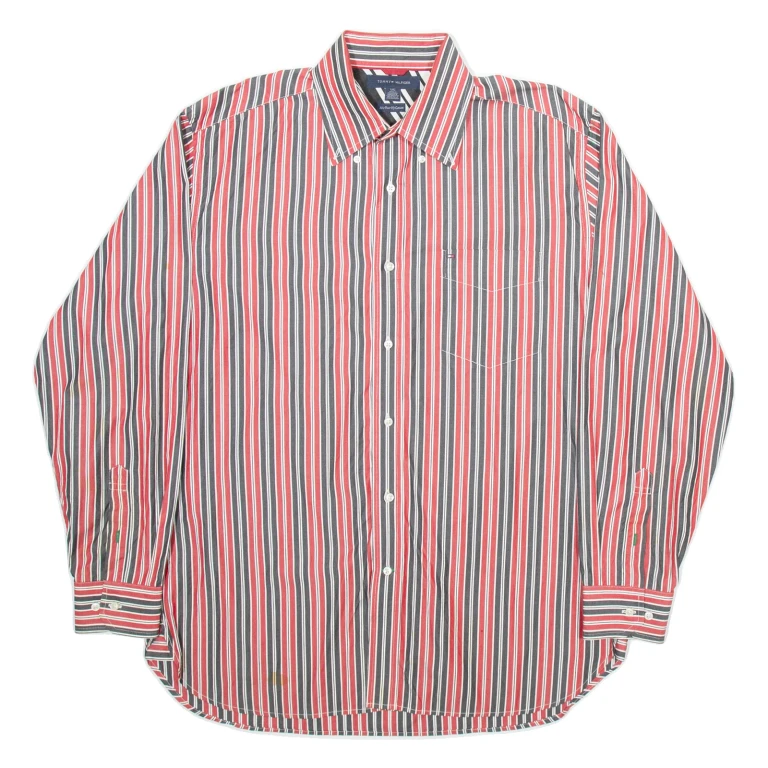 TOMMY HILFIGER Mens Shirt Red Striped Long Sleeve L