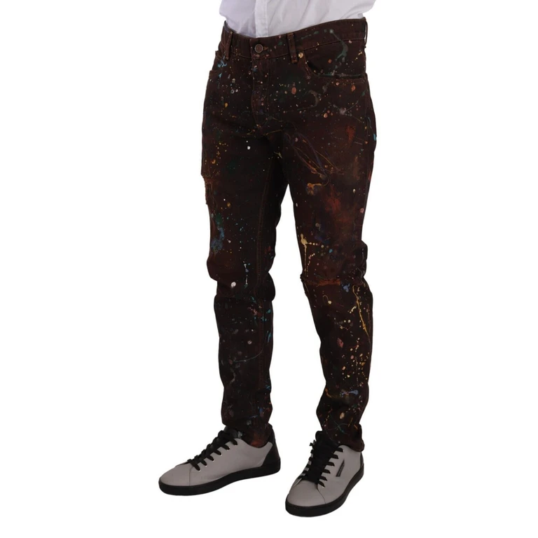 Dolce & Gabbana Brown Splash Cotton Regular Denim Jeans Clothing - Men