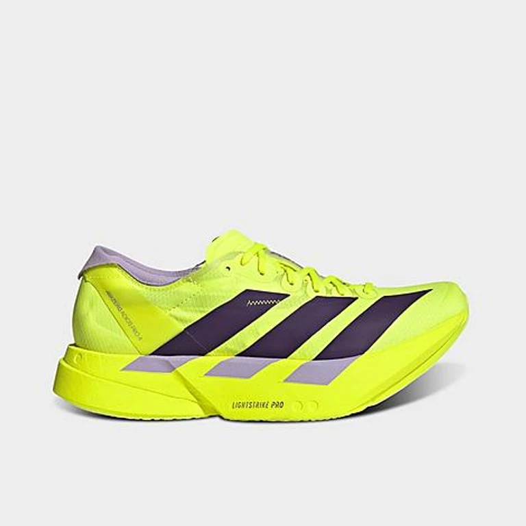 adidas Women's Adizero Adios Pro 4 Running Shoes in Solar Yellow/Aurora Plum/Powder Plum Size: 5.5