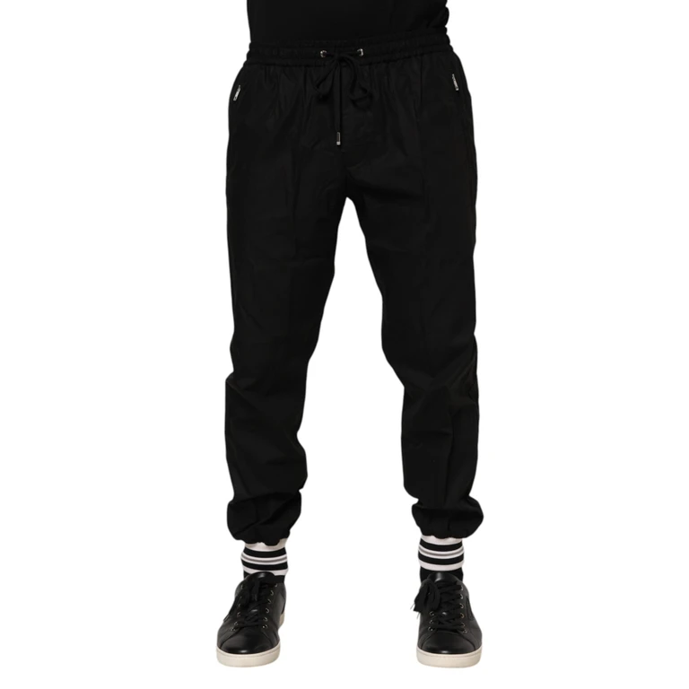 Dolce & Gabbana Black Cotton Logo Tape Men Jogger Pants - Men