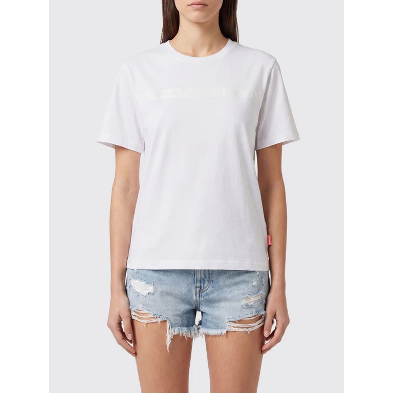 Crew Neck Cotton-Blend T-Shirt with Applied Front Logo (P018050SPDX100)