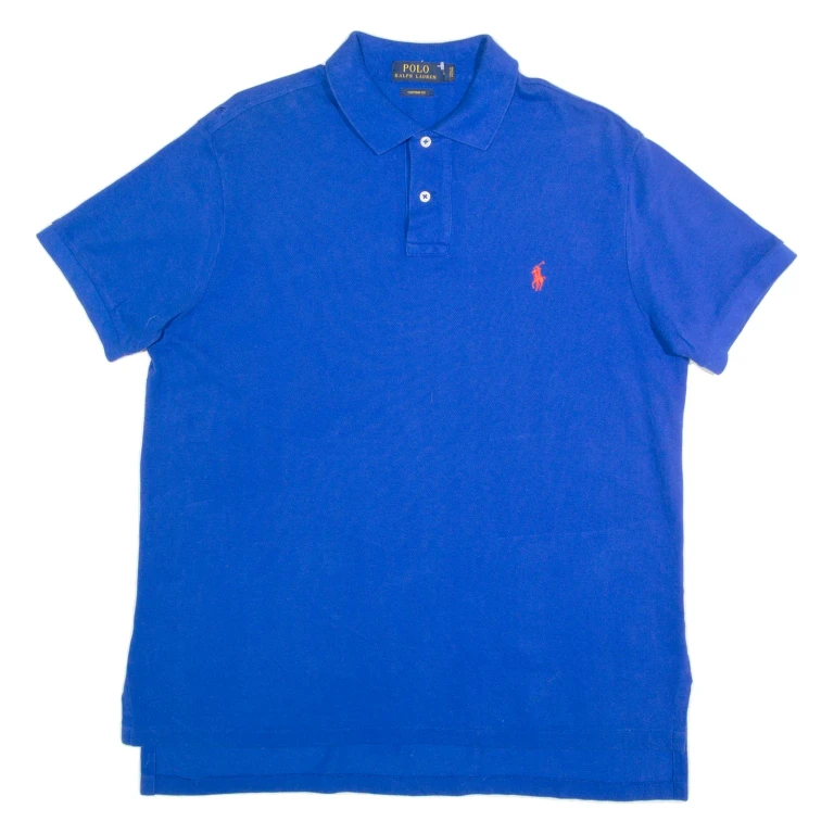 POLO RALPH LAUREN Custom Fit Mens Polo Shirt Blue Long Sleeve L