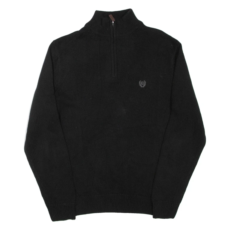 CHAPS Mens Jumper Black 1/4 Zip Tight Knit M