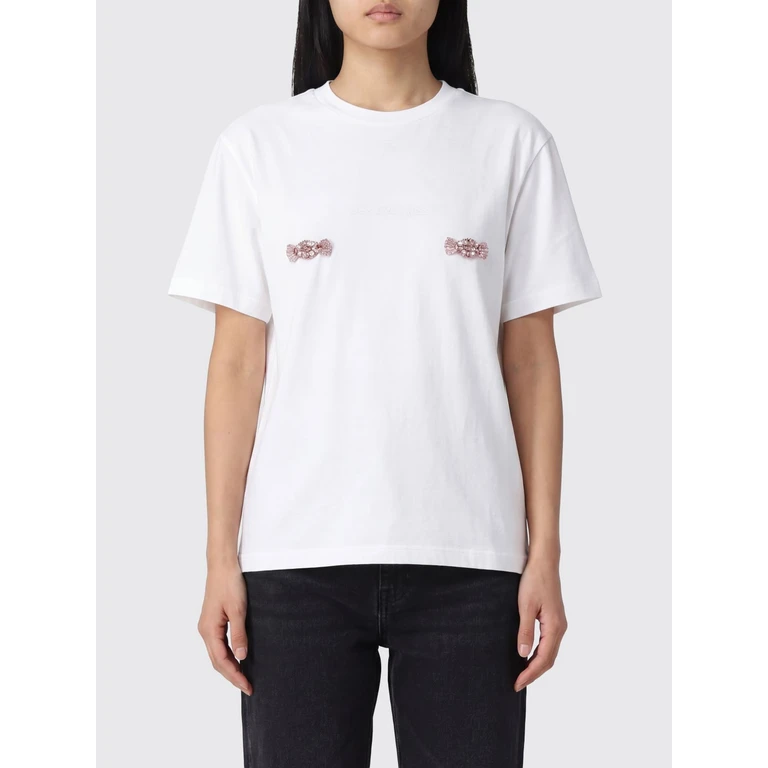 Cotton T-Shirt with Crystal Appliqués and Dropped Shoulders (D102JCD0101)