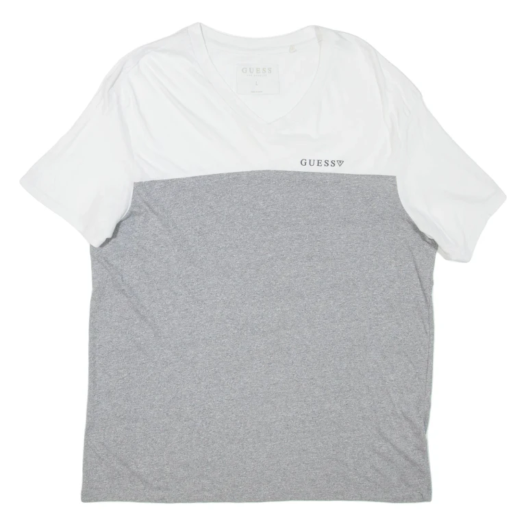GUESS Womens T-Shirt Grey V-Neck L