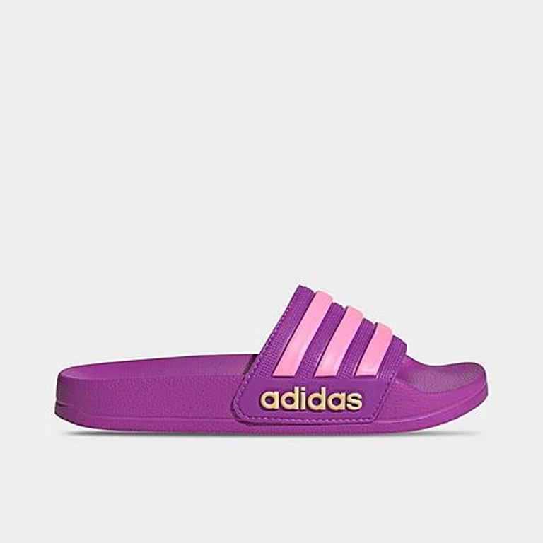 Little Kids and Big Kids adilette Shower Slide Sandals in Purple Burst/Bliss Pink/Semi Ice Tangerine Size: 1.0