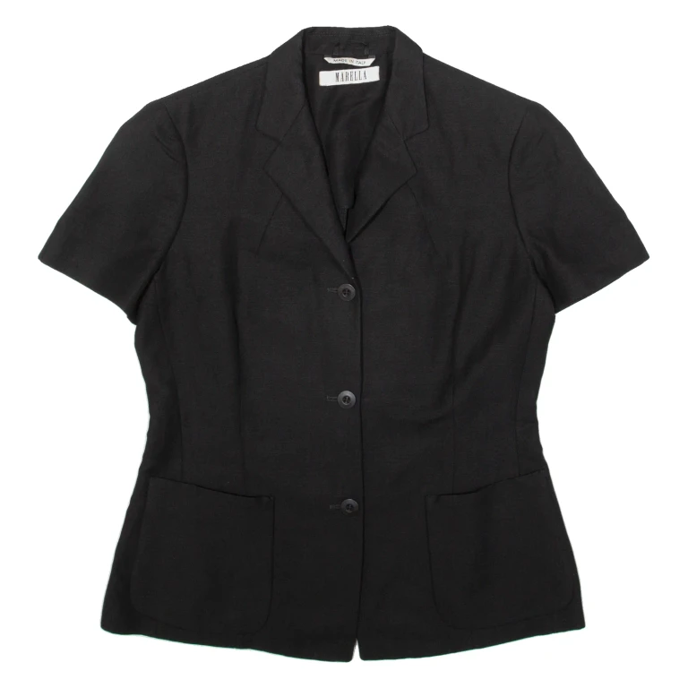 MARELLA Womens Blazer Jacket Black Linen UK 10