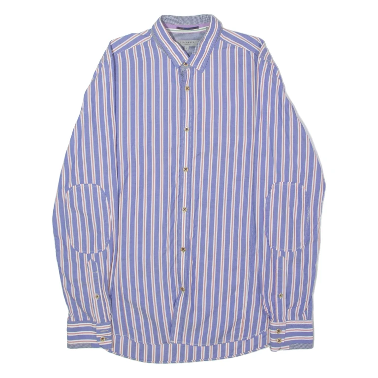 TED BAKER Mens Shirt Blue Striped Long Sleeve M