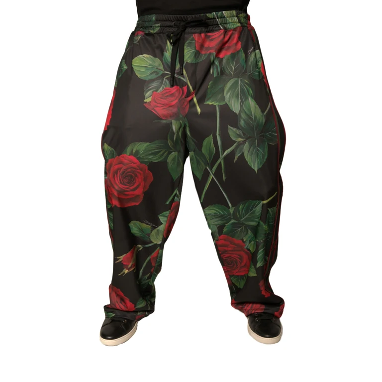 Dolce & Gabbana Black Floral Polyester Jogger Sweatpants Pants - Men