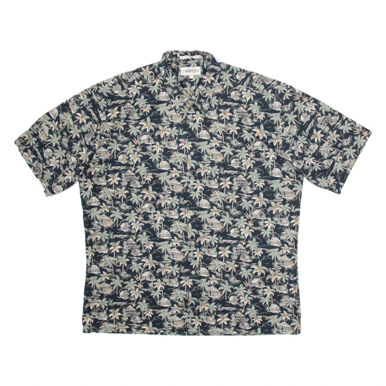 CAMPIA MODA Mens Hawaiian Shirt Black Crazy Pattern XL