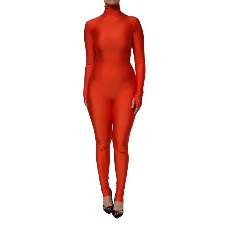 Dolce & Gabbana Red Nylon Turtleneck Bodycon Jumpsuit Dress Elastane - Women
