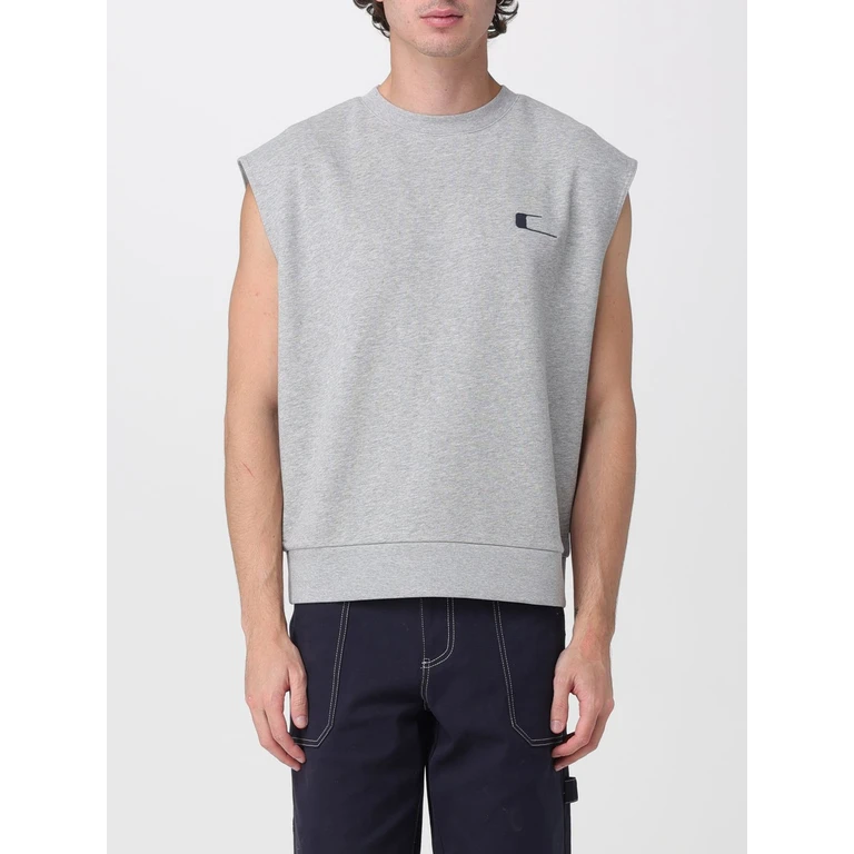 Sleeveless Cotton Sweatshirt with Crew Neck and Contrast Logo (FERROVESTGREY)