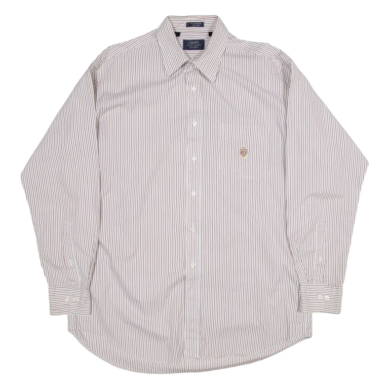 CHAPS Mens Shirt White Striped Long Sleeve XL