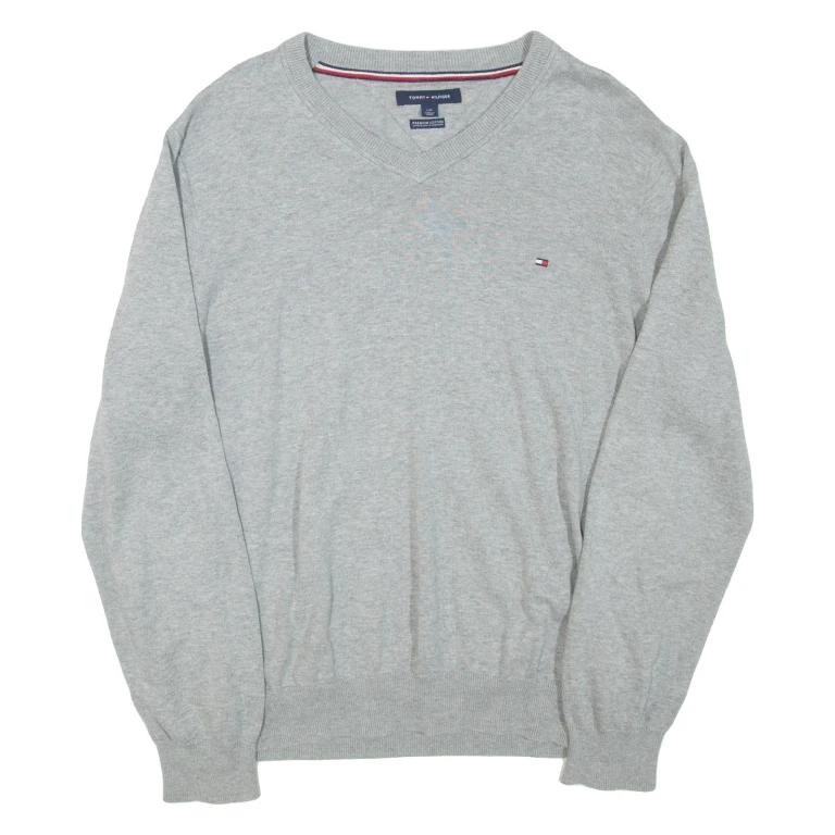 TOMMY HILFIGER Mens Jumper Grey Tight Knit L