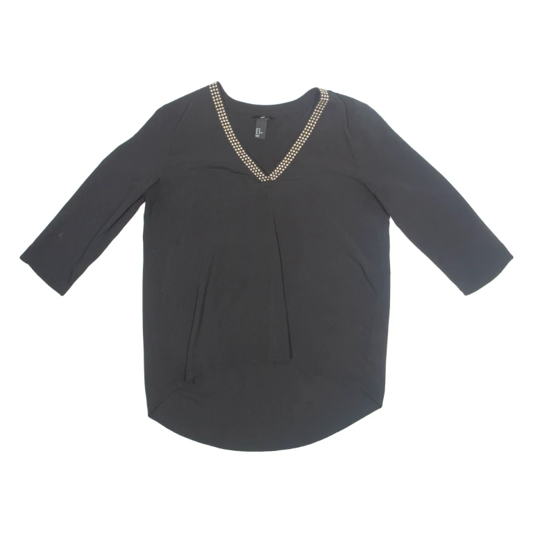 H&M Womens Top Black V-Neck Long Sleeve S