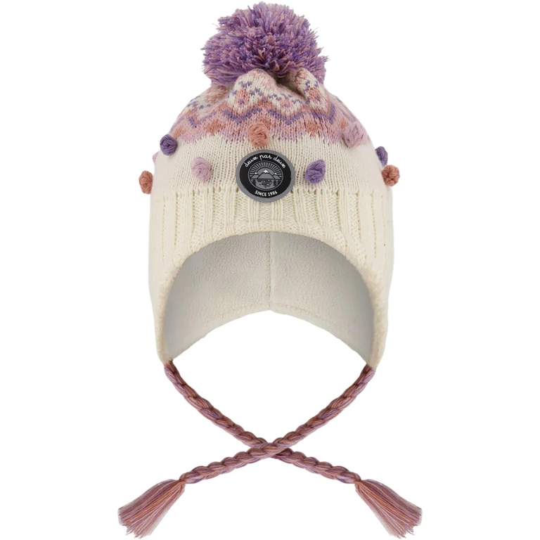Off-White-Lilac Lined Peruvian Knit Pompom Hat - Baby Girl
