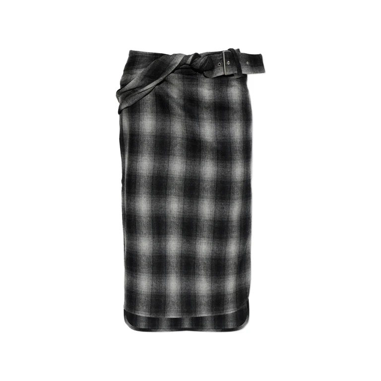 Nylane Check Belted Midi Skirt