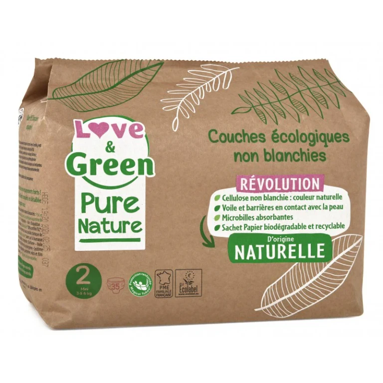Love&Green Pure Nature - Ecological unbleached nappies - Size 2 - 3 to 6kg - 35 layers
