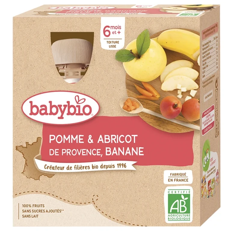 Fruit Bottles - 6 months and + - Apple, Apricot, Banana - ORGANIC 4x90 g