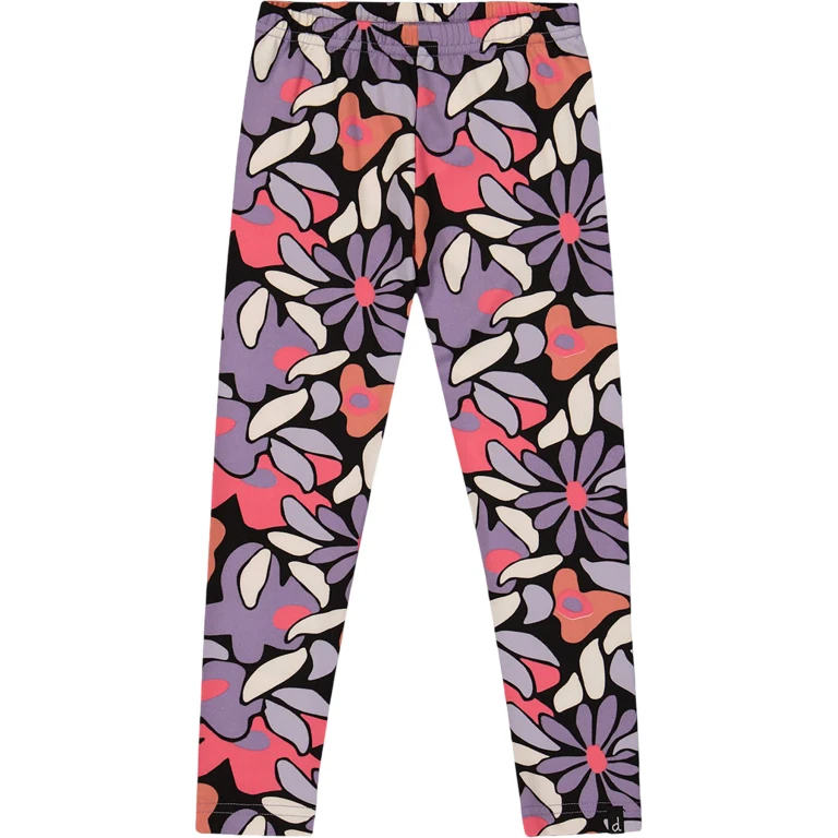 Black Retro Flower Stretch Jersey Leggings - Little Girl