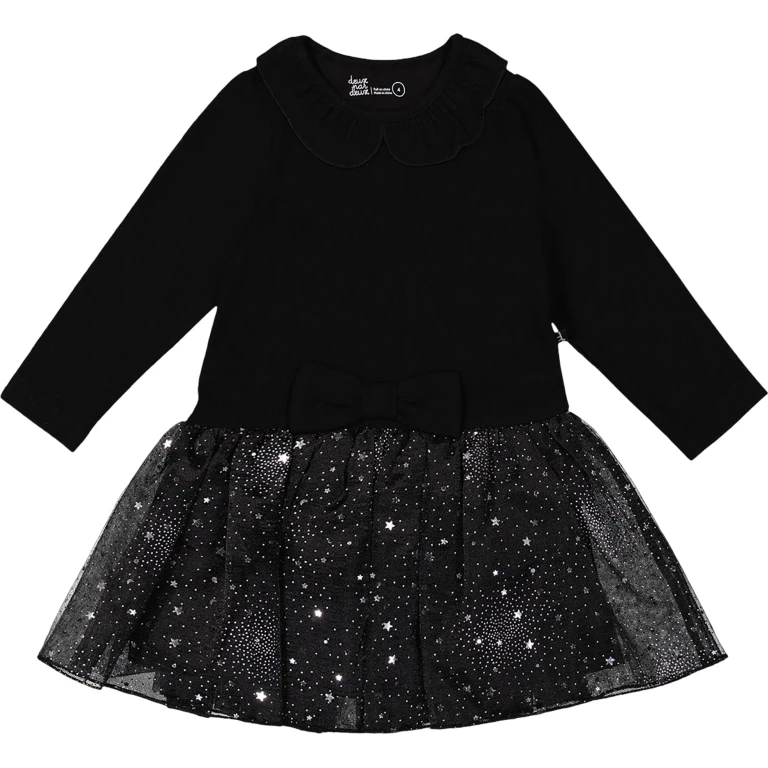 Bi-Material Dress with Glittering Skirt - Big Girl