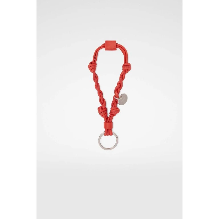 Men'S Vivid Orange Braided Leather Keychain