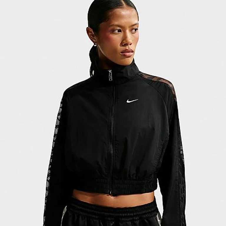 Women's Sportswear Lace Cropped Track Jacket in Black/White Size: XS