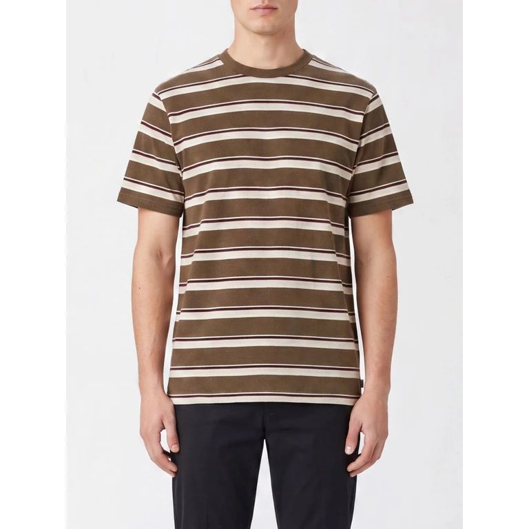 Striped Cotton Crewneck T-shirt with Embroidered Logo (PARKERTSHIRTBROWN)