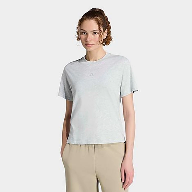 adidas Women's Essentials Small Logo Cotton T-Shirt in Light Grey Heather/White Size: XS