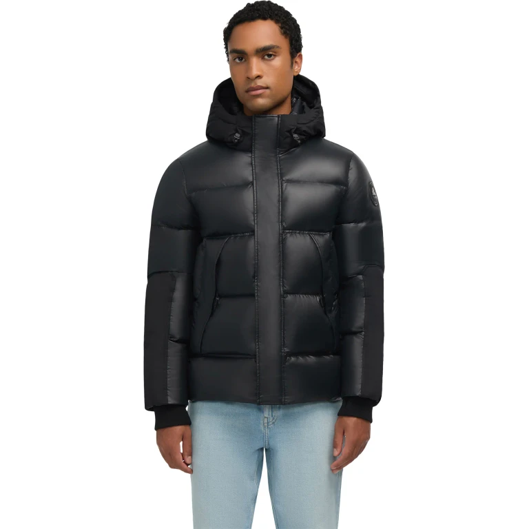 Nuray Mixed Media Color Block Puffer Jacket with Fixed Hood - Men's