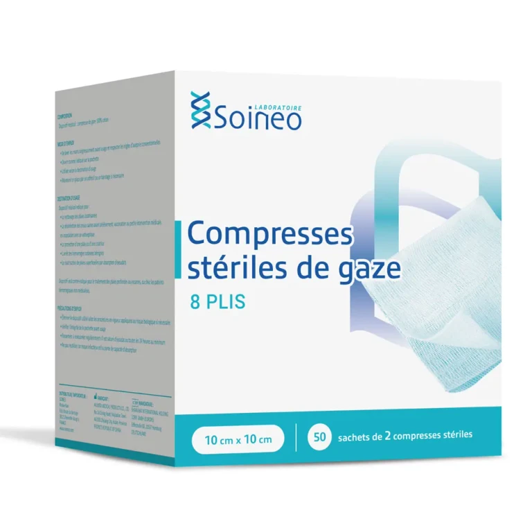 Sterile gauze compresses 8 folds 10x10cm x50 sachets of 2