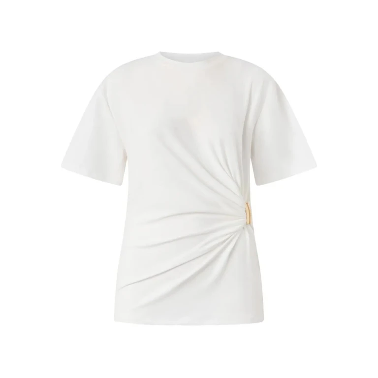 T-shirt con drappeggio e dettaglio dorato