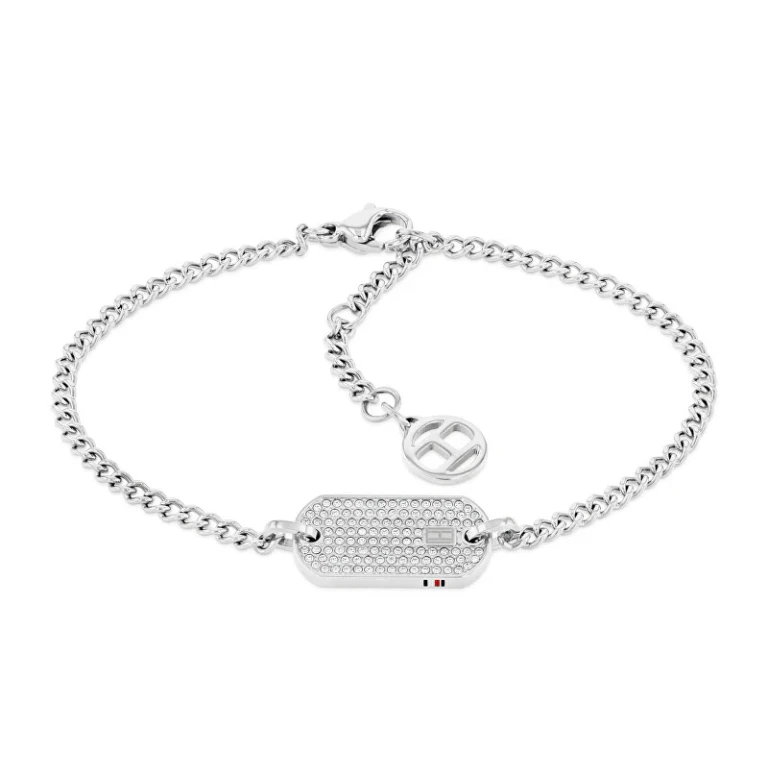 Women's Steel Bracelet with Dog Tag Crystals 2780863