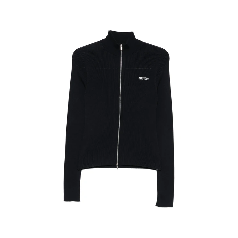 Ribbed-knit Logo-embroidered Cardigan