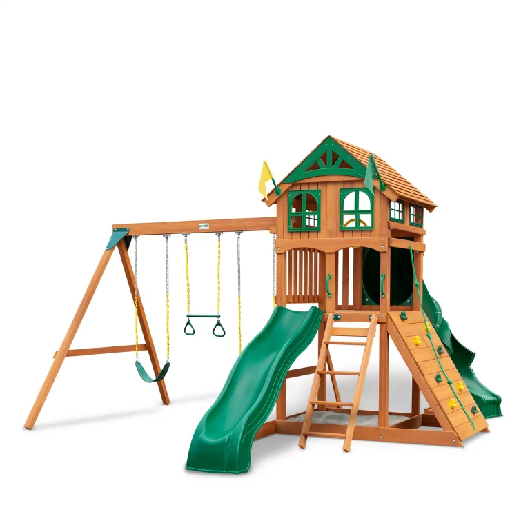 Avalon Wood Swing Set with Wood Roof and Twister Tube Slide