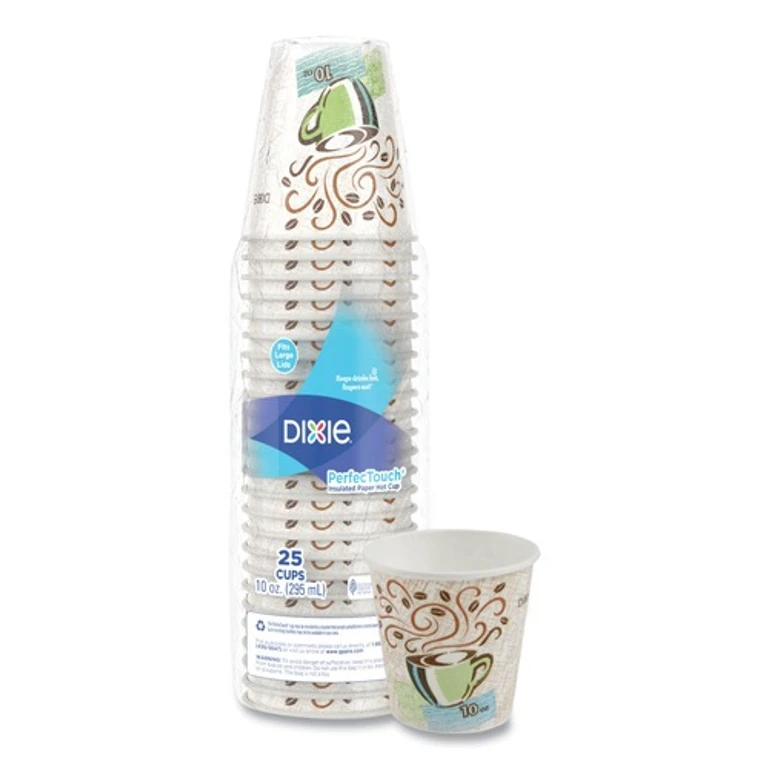 PerfecTouch 10 oz. Paper Hot Cups - Coffee Haze Design (25/Pack)
