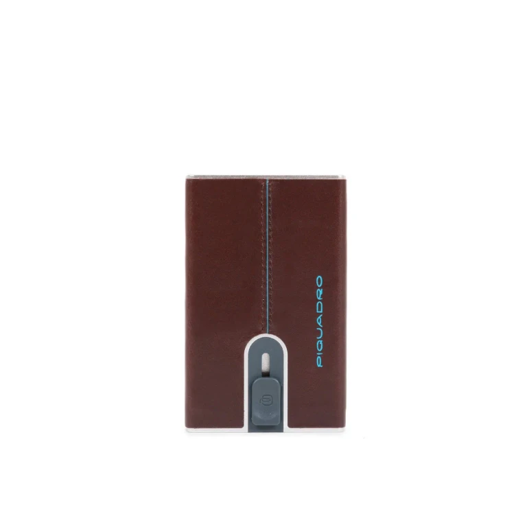 Mahogany Leather Credit Card Holder with Blue Sliding System and Money Clip PP5358B2R Men