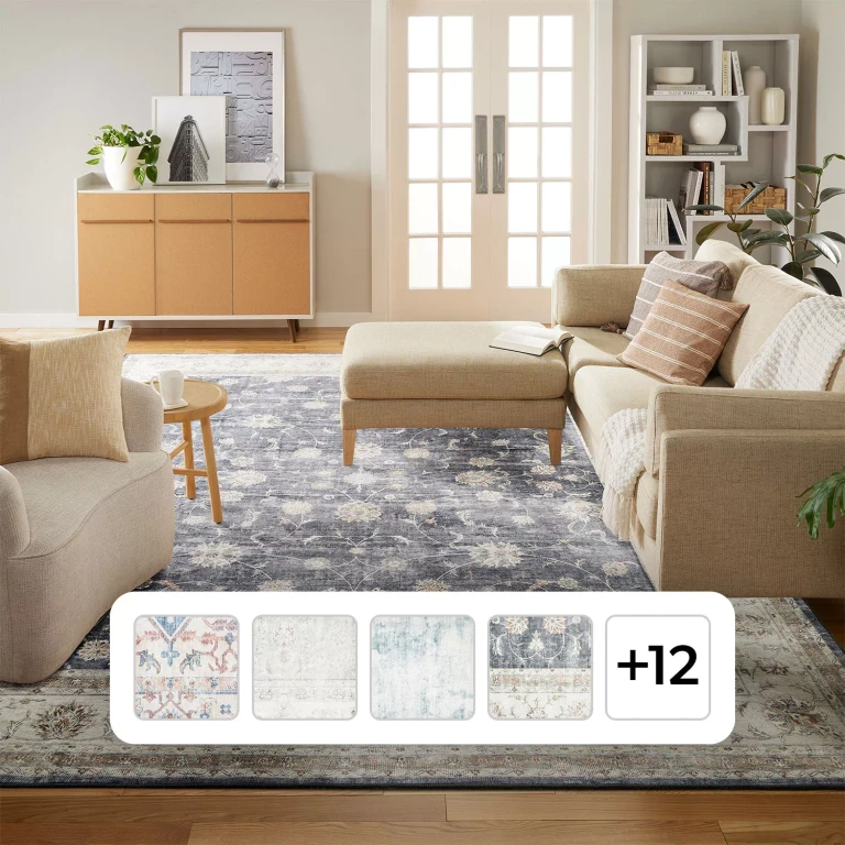 Everwash Washable 9' x 12' Area Rug, Charcoal:- Charcoal