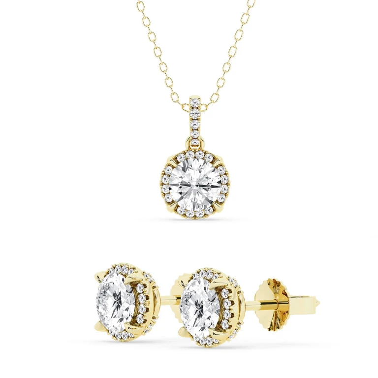 Lab Created Diamond Pendant & Earring Set in 14K Gold, 3.00 C. T.T. W. - Yellow Gold:- Yellow Gold