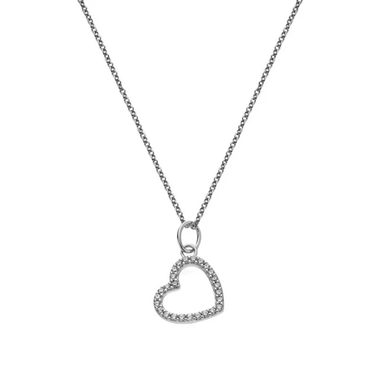 Silver Heart Necklace with Zirconia Silver Whisper Swp004 (Chain, Pendant)