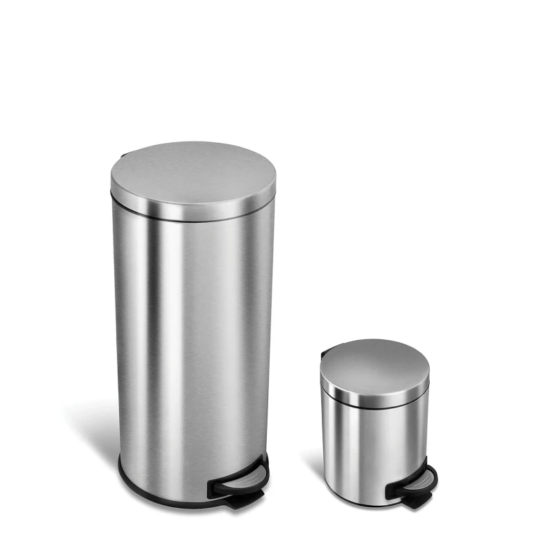 Combo 7.9 and 1.3 Gallon Step On Trash Can, Stainless Steel