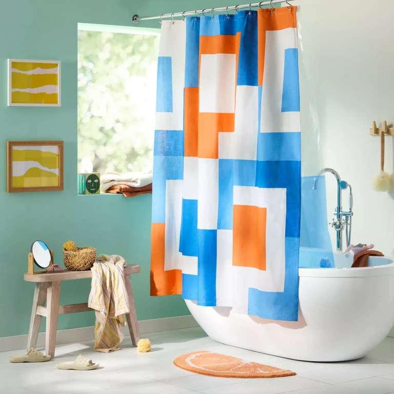 TOWN & COUNTRY EVERYDAY Sophia Textured Solid Cotton-Rich Breathable Fabric Shower Curtain with Reinforced Buttonhole