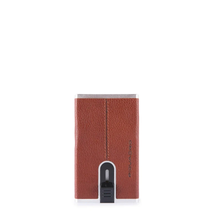 Brown Leather Credit Card Holder with Square Sliding System PP4891B3R Man